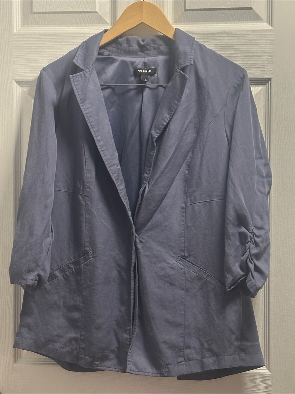 torrid Dusty Blue Open-Front Blazer with Ruched Sleeves